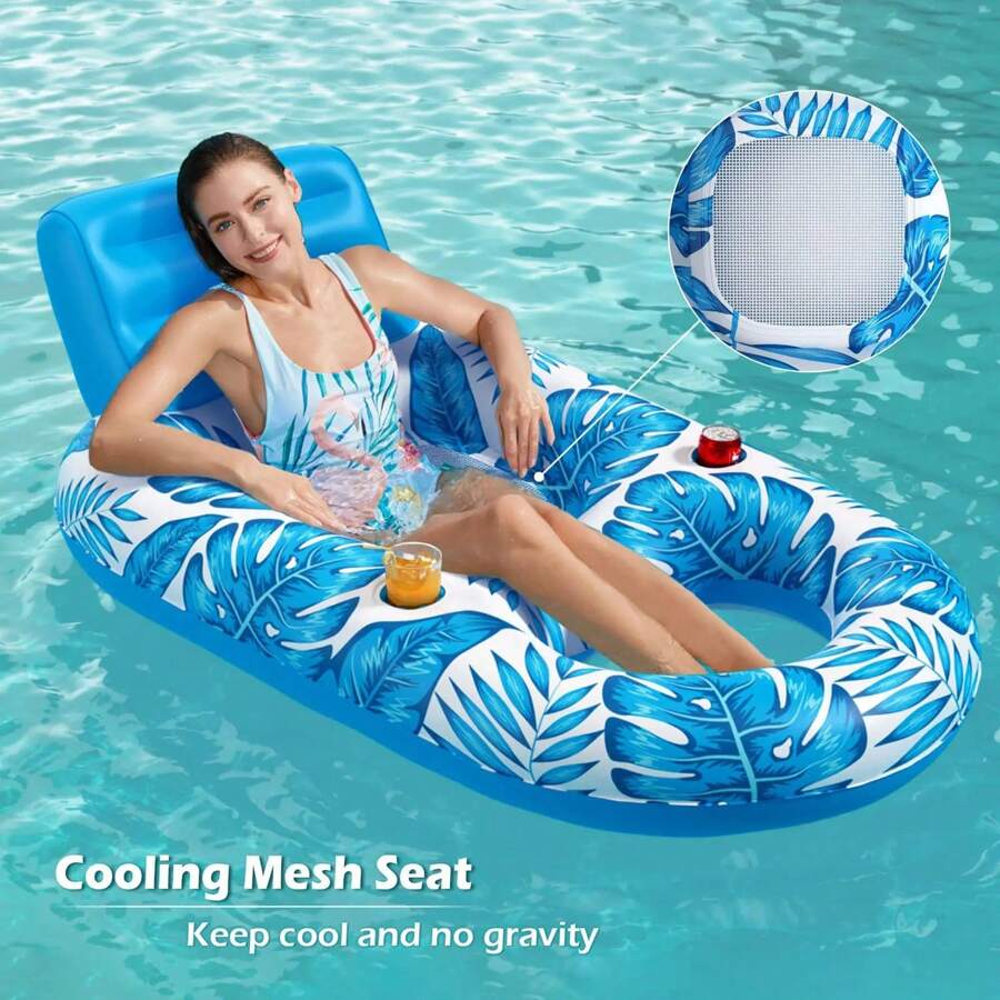 1pc Inflatable Leaf Floating Chair, Portable Multi-Functional Swimming Pool Lounge, Inflatable Water Hammock Pool Float