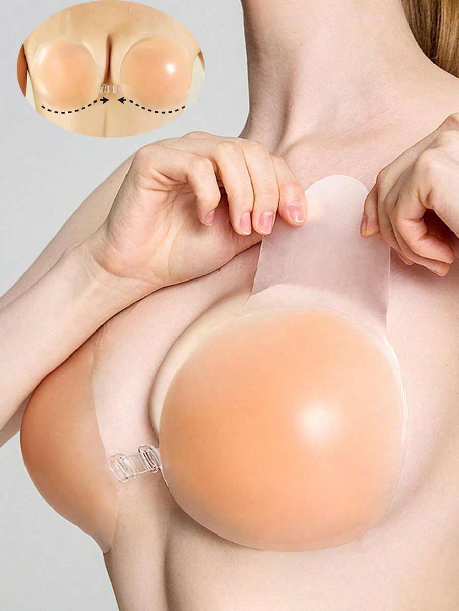 (12cm/4,72in) 1 Par de Parche de Levantamiento de Senos de Silicona Redondos Color Albaricoque sin Cable Invisible con Cordón de Encaje Teddy, Pegatina Adhesiva para Levantar el Busto, Cubre Pezón, Pétalos de Silicona Adhesivos Invisibles, Sujetador Adhesivo Pegajoso, para el Sujetador Push Up, sin Tirantes, sin Espalda, sin Costura, Invisible