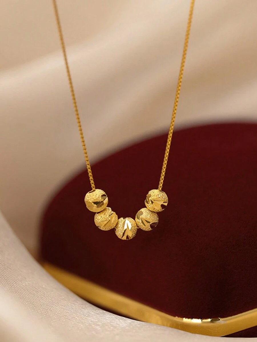 This Elegant And Sophisticated 18K Gold-Plated Stainless Steel Necklace Features Five Round Beads And Is Suitable For Women To Wear In Daily Life Or At Parties, Or As A Gift For Mother Day.