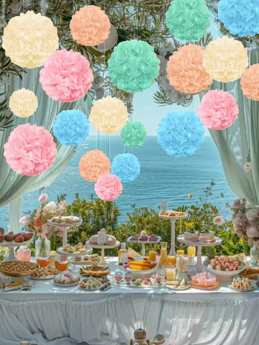 20pcs Party Decoration Paper Flower Balls, Origami Flowers Decor For Baby Shower, Wedding, Birthday,Christmas