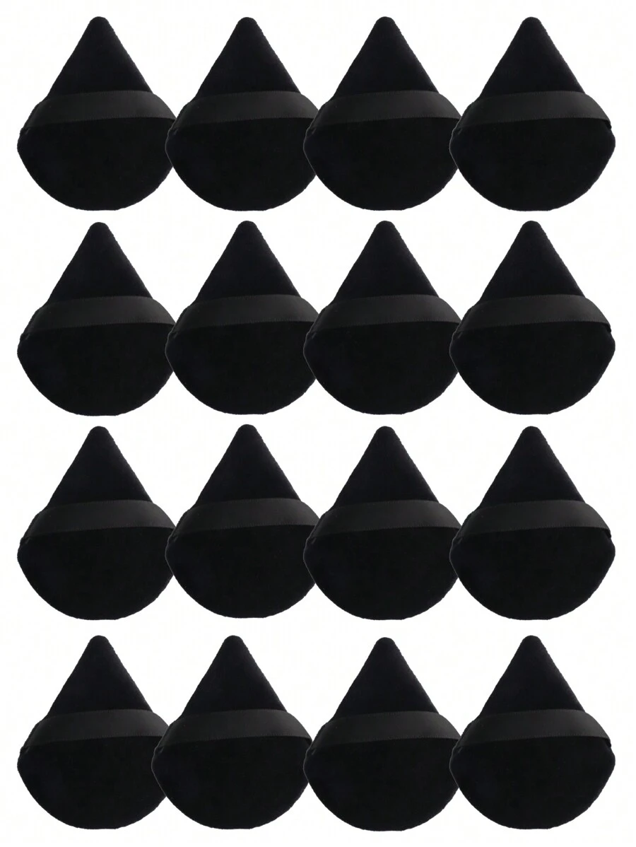 16 piezas de esponjas de maquillaje negras ultra suaves con forma de triángulo, borlas para polvo suelto que no absorben, adecuadas para principiantes