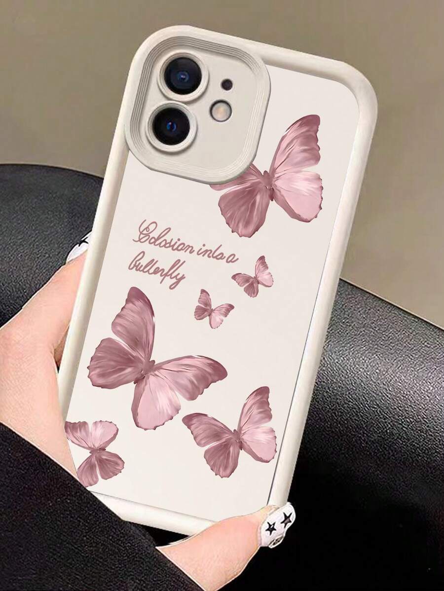 1pc Pink Colorful Butterfly Pattern Phone Case Compatible With IPhone