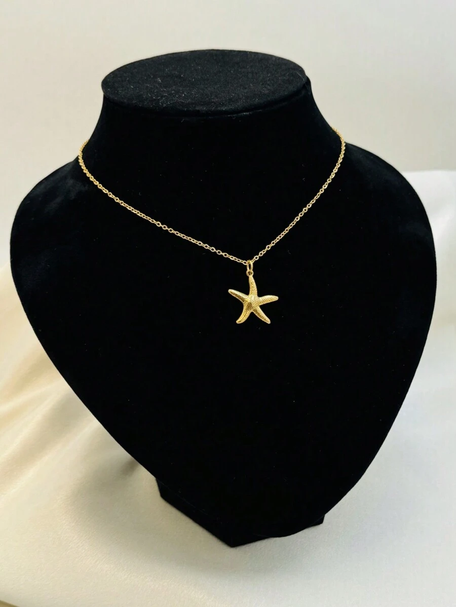 1 peça Colar Pingente Estrela do Mar em Aço Inoxidável Estilo Praia Oceano Dourado, Acessório de Moda Minimalista para Mulheres, Adequado para Primavera e Verão