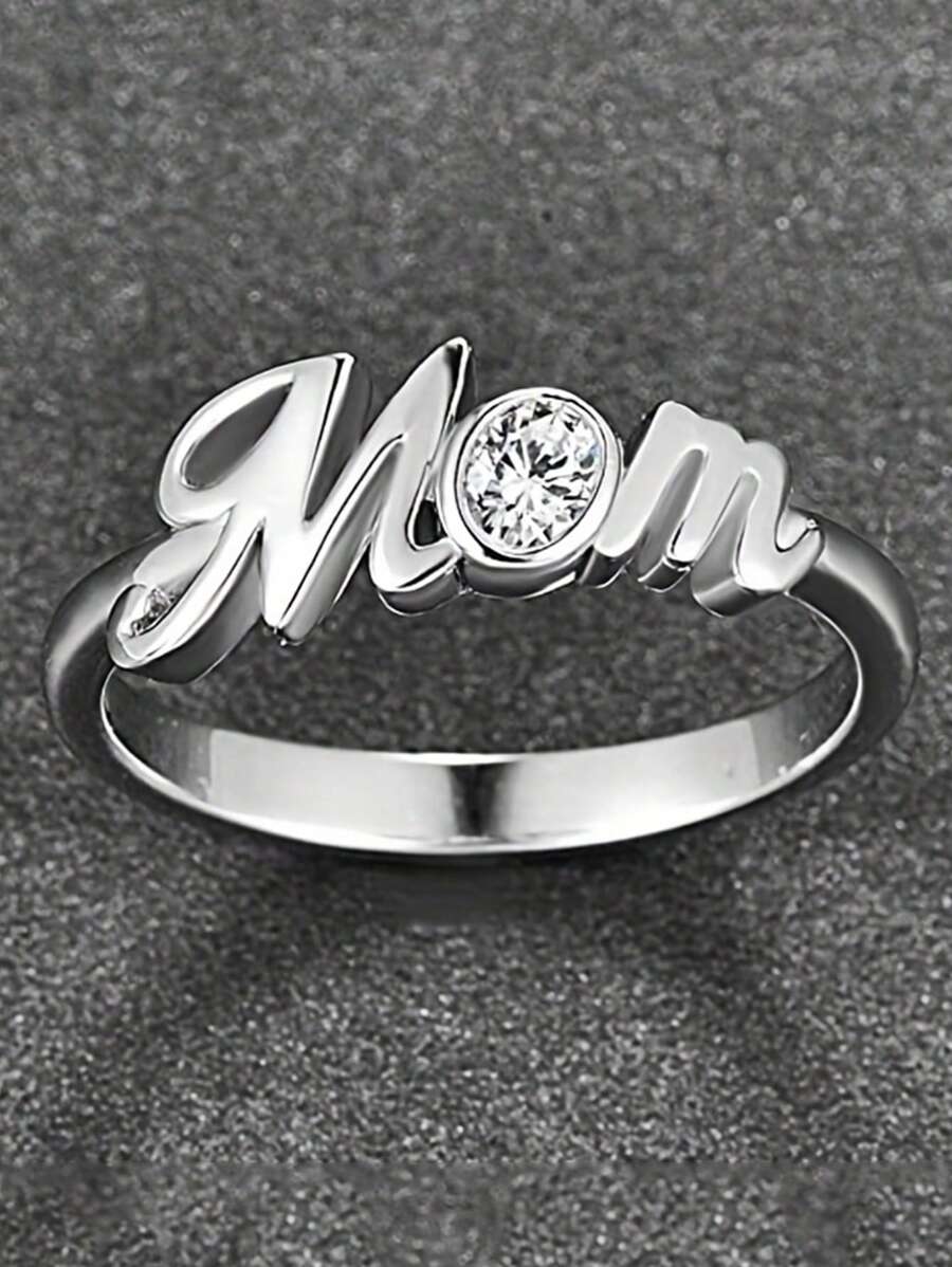 1pc Silver-Color "Mom" Letter Detail Ring For Women, Best Gift For Mother Day And Daily Wear