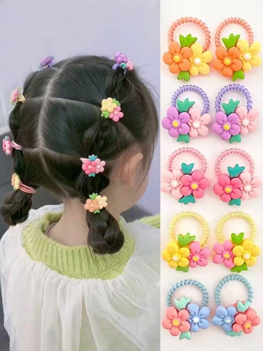 10pcs Cute Children Hair Ties, Non-Damaging Elastic Hair Bands For Little Girls