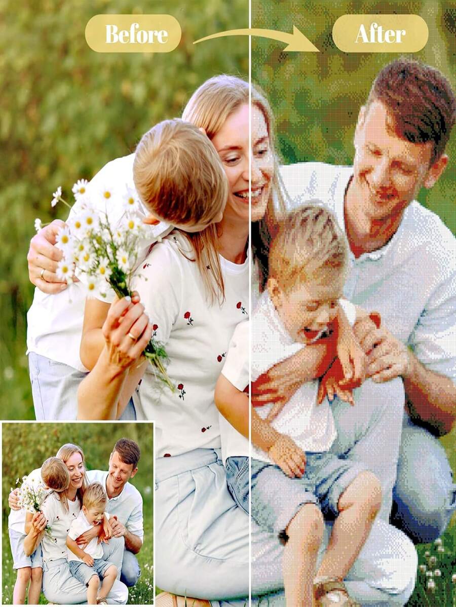 Custom Adult Diamond Painting Kit, Personalized Photo Full Drill Diamond Painting, 5D Diamond Gem Painting, Round Diamond Art Wall Decoration Gift