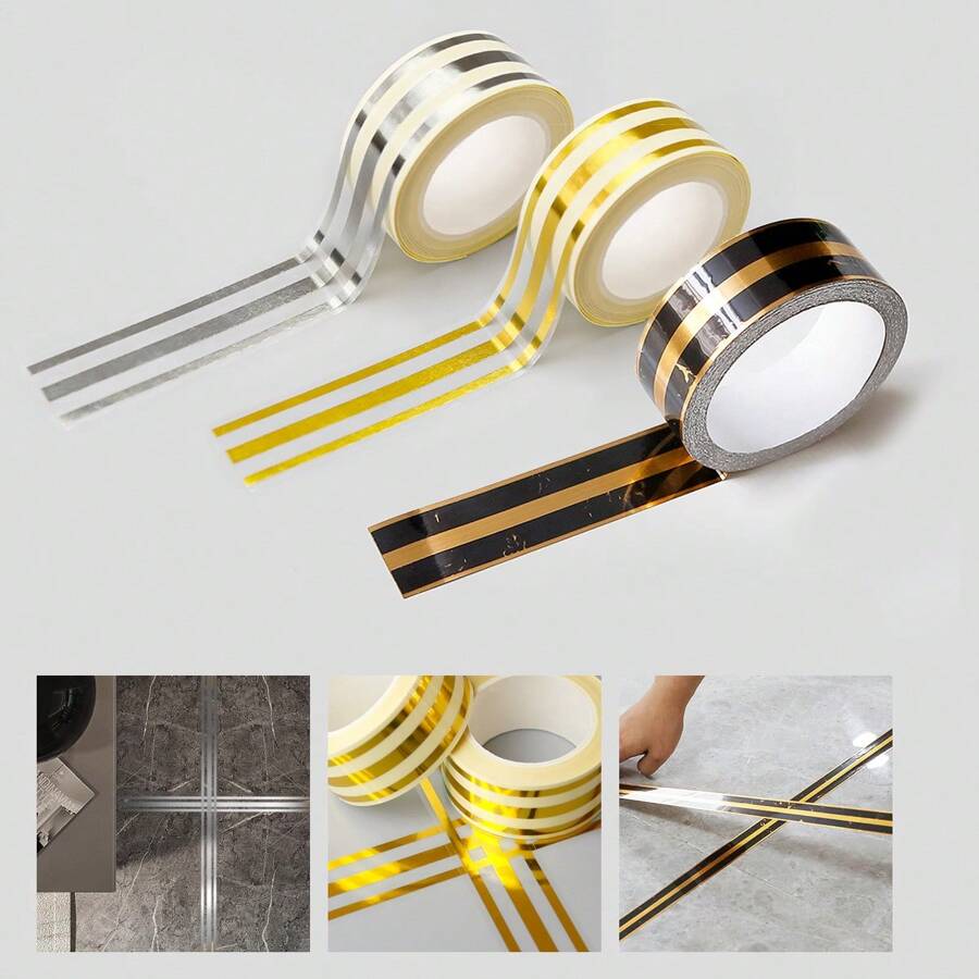 1 rouleau d'autocollant de couture de carrelage en céramique doré, autocollant de carrelage autoadhésif, bande d'étanchéité pour joints de mur, autocollant de joint de beauté de carrelage de sol, décalcomanies décoratives pour la maison, outils d'amélioration de l'habitat, autocollants, décalcomanie murale, décalcomanie en vinyle pour décorations de maison, articles de décoration de printemps pour rafraîchir votre maison, autocollants de décoration Rama, cadeaux d'anniversaire et de remise des diplômes