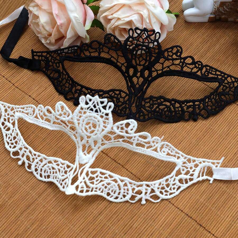 2 buc. Mască din dantelă pentru femei - Mască de mascarada pentru bal, dans, ședințe foto, petrecere venețiană, carnaval și cosplay - mască cu jumătate de față albă și neagră Halloween Ziua Îndrăgostiților