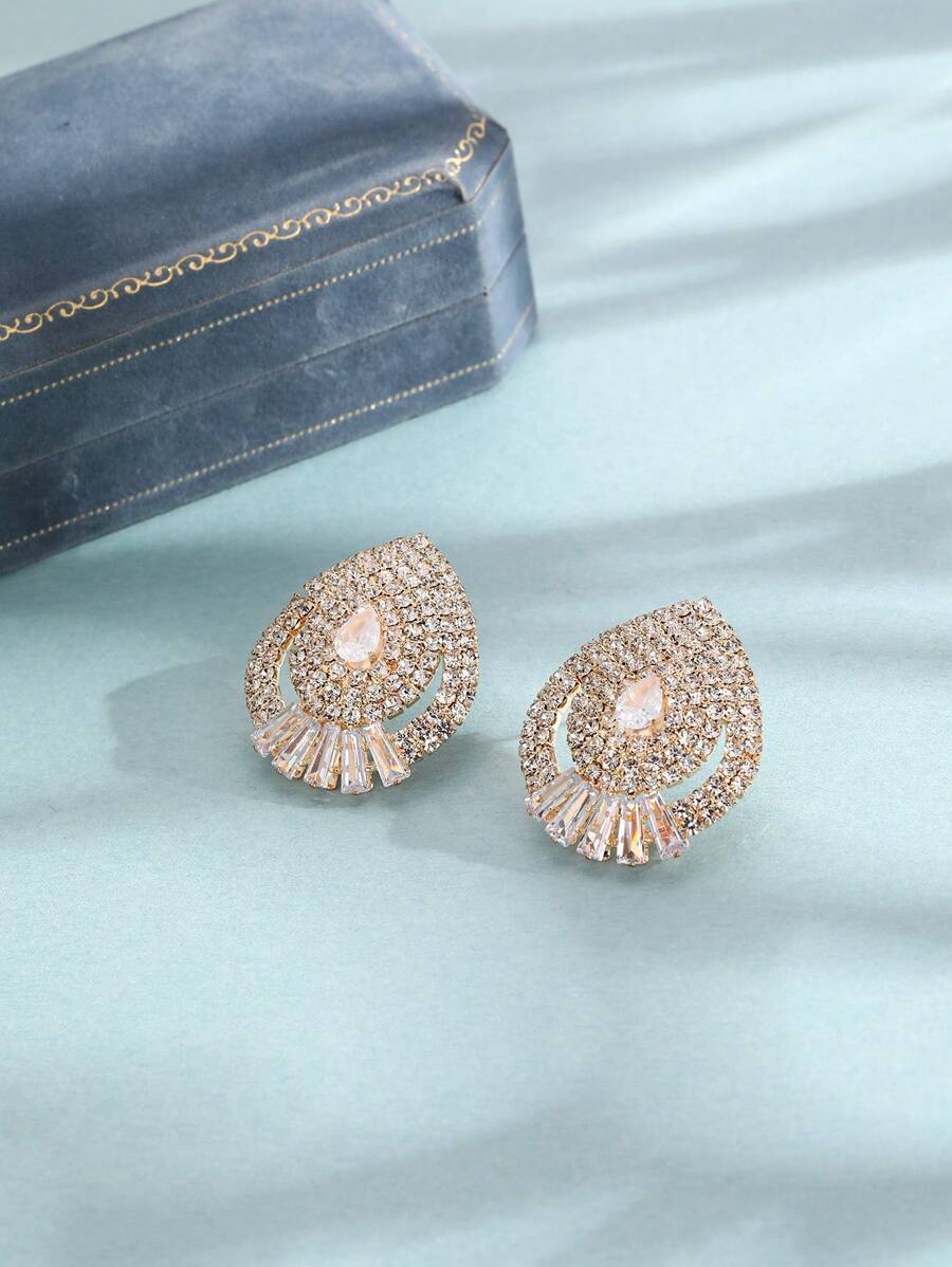 1 Par De Pendientes De Botón Con Forma De Lágrima De Piedra Transparente Gris Ligera Para Mujeres, Niñas, Oficina, Vida Diaria, Viajes