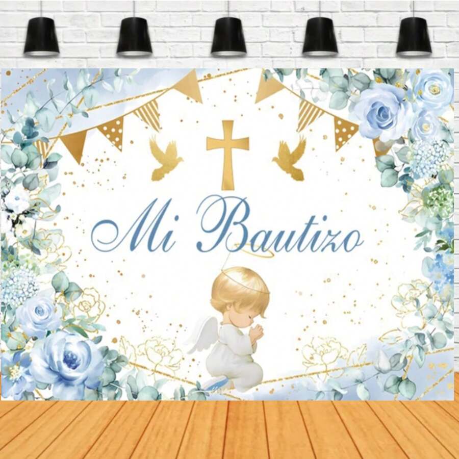 First Baptism Photography Backdrop Holy Christening Party Decor Banner Photo Background God Bless Flowers,