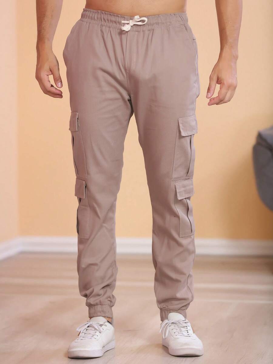 Calça colorida cargo com punho na perna com 8 bolsas