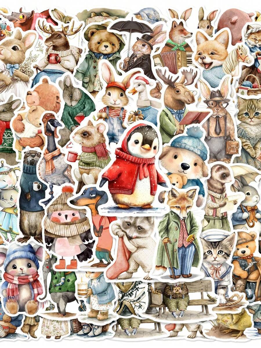 50 vellen vintage dierengraffitistickers, niet-repetitieve stickers voor reisbagage, geïsoleerde beker, telefoonhoesje, notitieboekje