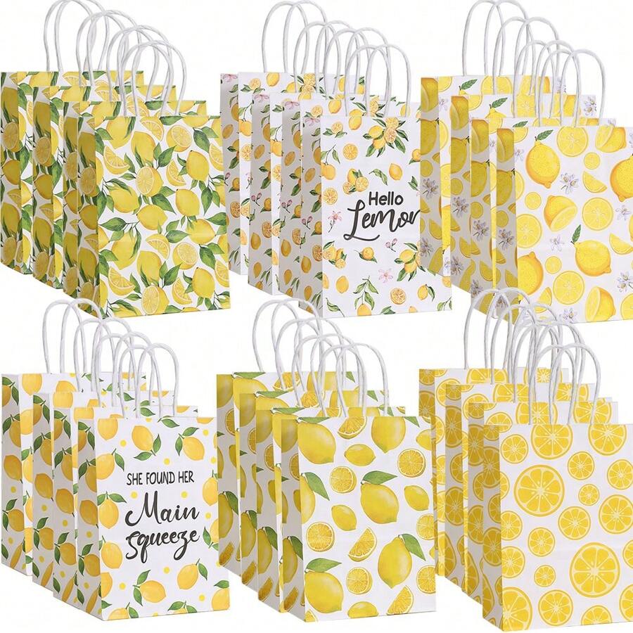 24 Pieces She Found Her Main Squeeze Bridal Shower Party Favors Bags,Lemon Citrus Goody Gift Snacks Treat Candy Party Favors Bags With Handles For Lemon Theme Bridal Shower Party Decorations