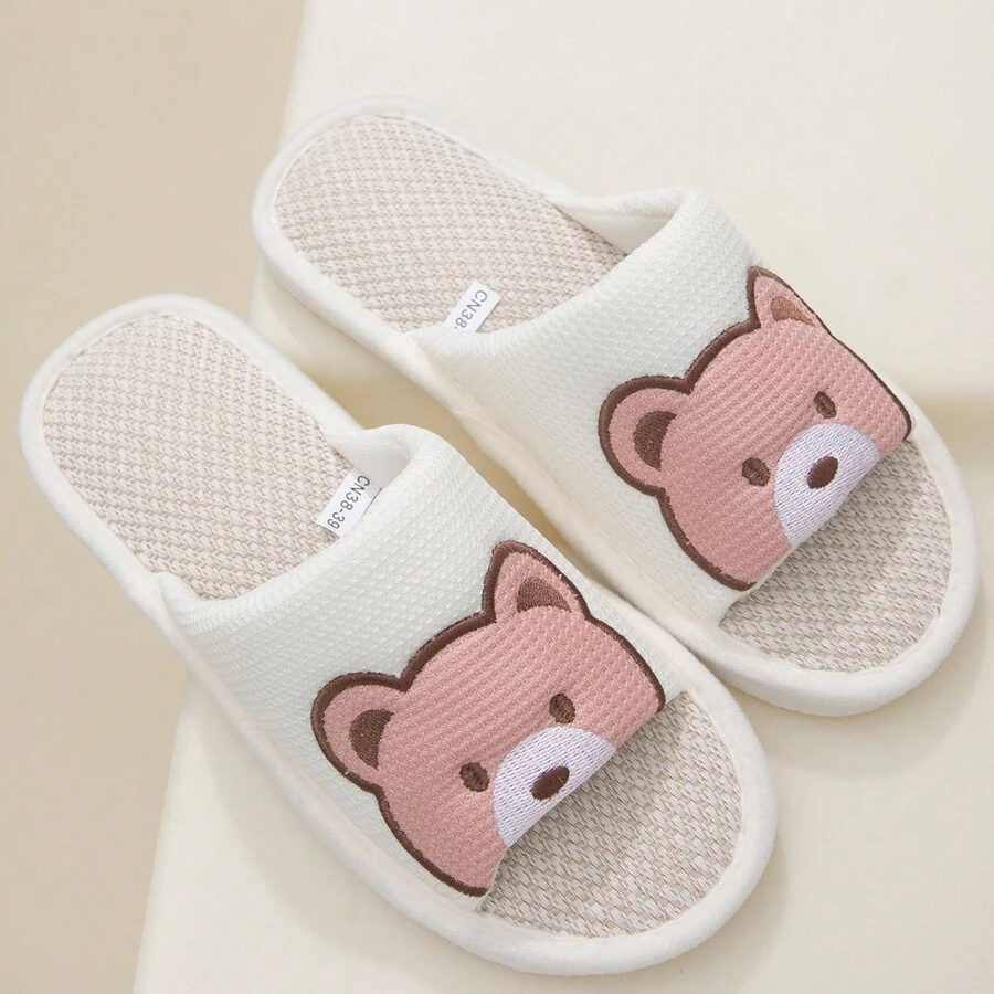 Cute Cartoon Linen Summer Slippers Open Toe House Slippers With Ugly Toes Appearance