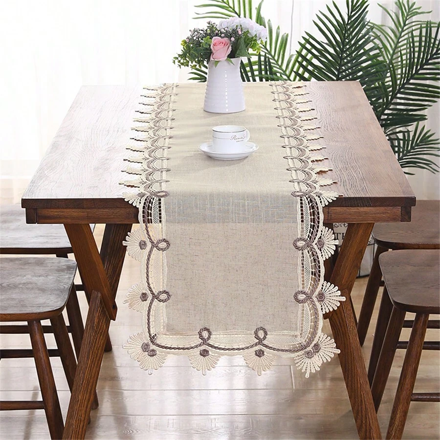 1buc, Aleer de masă, Aleer de masă din dantelă în stil retro, Aleer de masă creativ din dantelă din pânză, potrivit pentru decorarea casei, cârpă de masă dreptunghiulară de nuntă, foarte potrivit pentru eșarfă și husă de masă