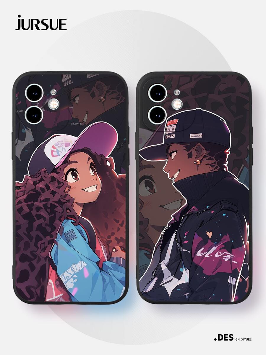 JURSUE JURSUE Couple Punk Style Cartoon Shockproof Soft Phone Case Compatible With Iphone 16 15 14 13 12 11 Pro Max SE 2020 X XR XS 8 7 Plus Z1098Q