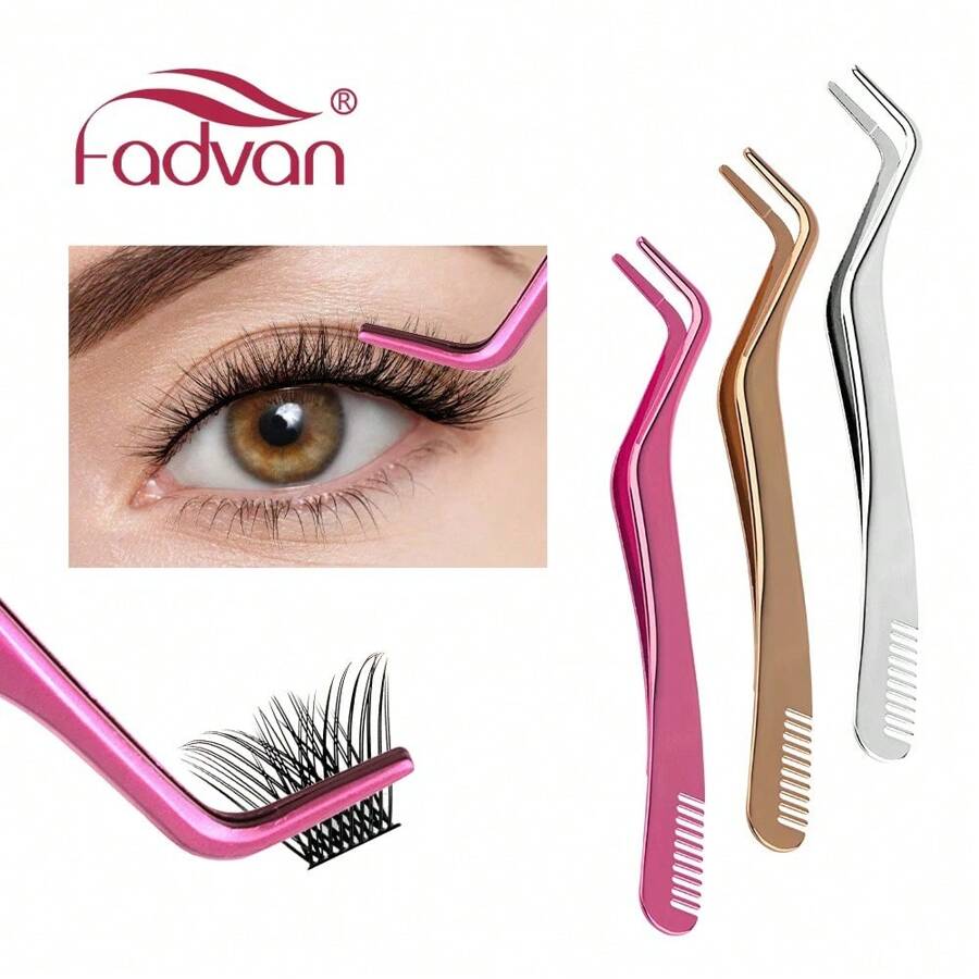 FADVAN FADVAN 1 Pc Eyelash Comb Tweezers+60pcs 40D 8-14MM Mix DIY Heat Bonded Cluster Lashes Extension Tweezer Stainless Steel Anti-Static Non-Magnetic Makeup Tools