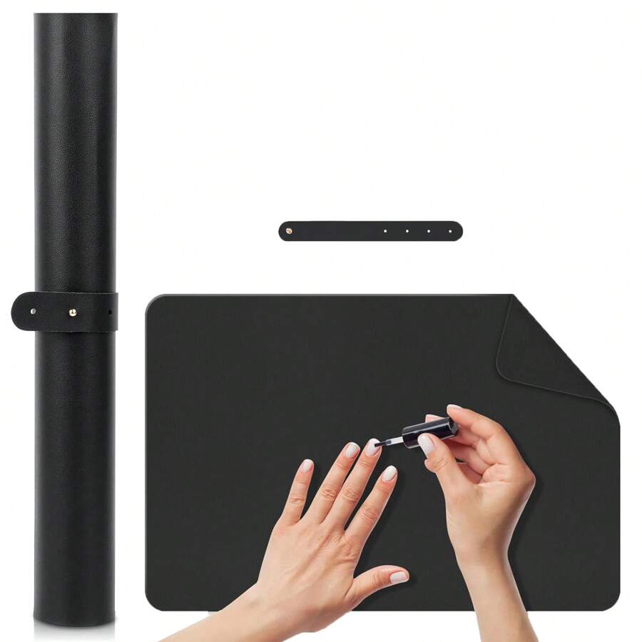 Estera de mesa para uñas de arte negra, cojín de soporte de brazo portátil y plegable para arte de uñas, suave estera de mesa impermeable de arte de uñas de microfibra de PU especial, adecuada para manicurista, práctica de manicura en casa, gran alfombrilla para mouse de oficina, alfombrilla de mouse impermeable para juegos.