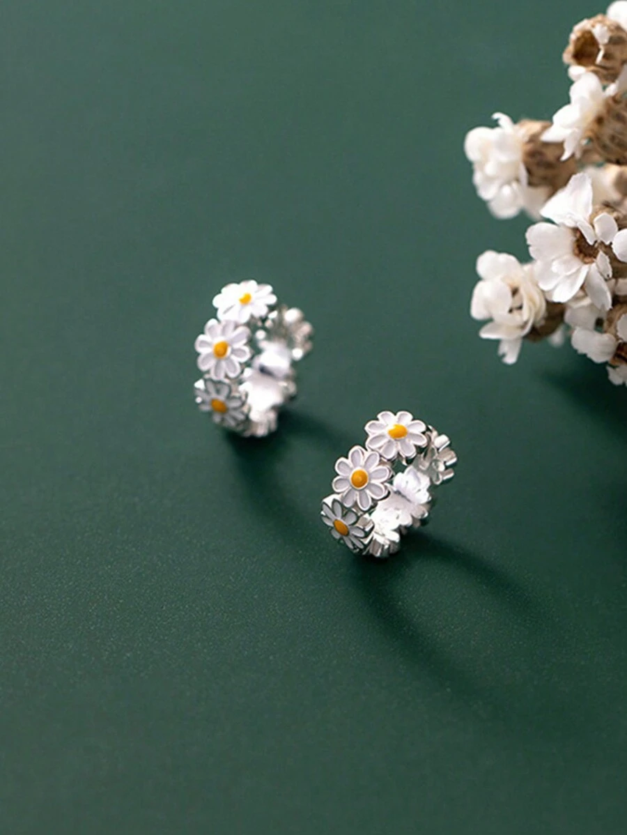 1 par de pendientes minimalistas de alta gama con gotitas de pegamento en forma de girasol blanco de moda