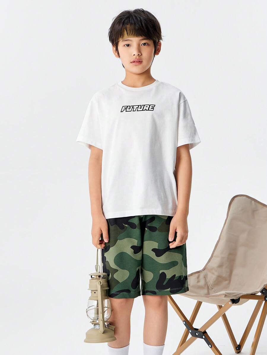 Balabala Conjunto de manga curta para meninos pré-adolescentes, esportivo e casual, conjunto de duas peças para meninos pré-adolescentes, ajuste solto, estampa de verão