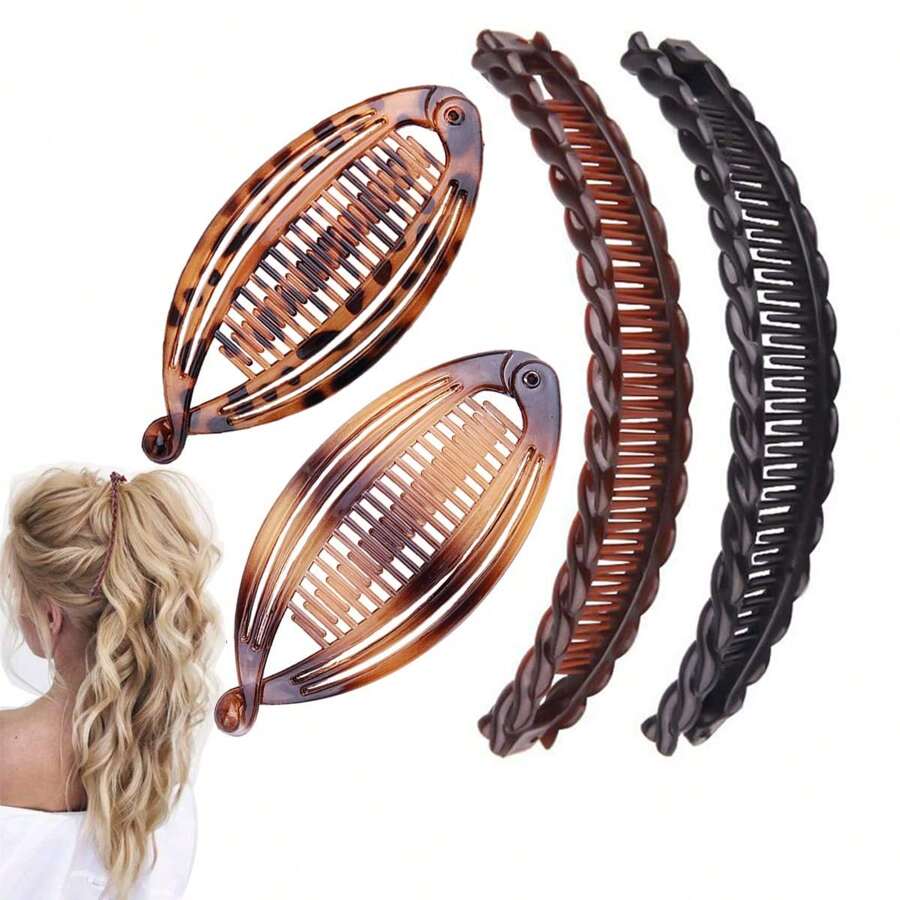 4pcs Hair Clips Vintage Clincher Combs Tool For Thick Curly Hair Accessories Fishtail Double Banana Clip Set For Women Girls Hair Claws Claw Clips Hair Jaw Clip Hair Clamps Hair Clutch Hair Catcher Clip