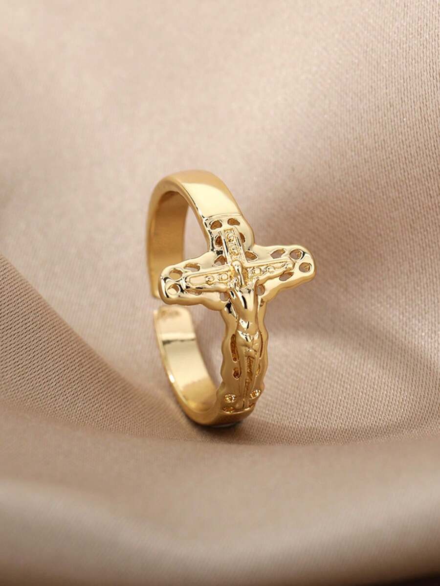 1 pièce Bague croisée latérale ouverte Jésus Christ Bague de bande chrétienne unisexe Cadeaux de bague de doigt