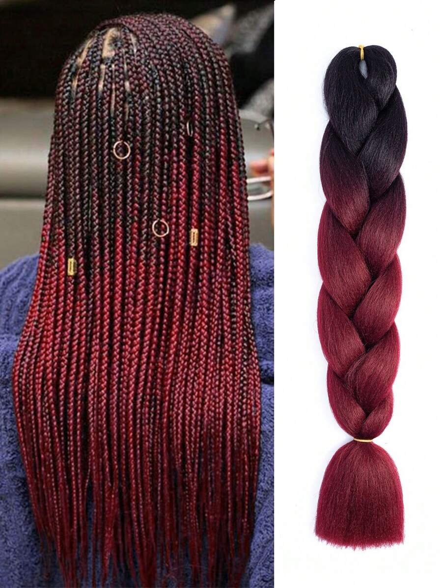 1 Piece Black&Wine Red Multicolor Stitching Jumbo Braid Synthetic Hair 24 Inch Hair Braiding Extensions Braids Box Braid Hair Synthetic Hair To Braid, Ombre Long Synthetic Hair Braid, Synthetic Hair Extension 100g