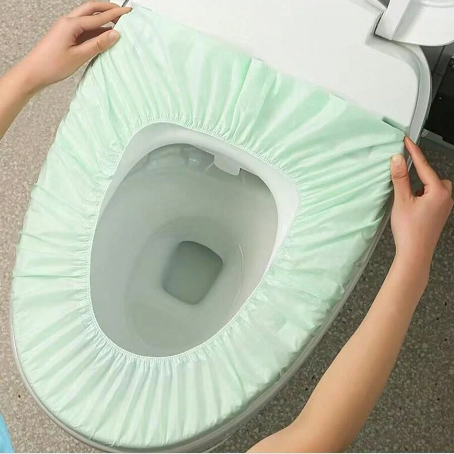 10pcs Extra Large Disposable 2-Layer Non-Woven Toilet Seat Covers, Universal For Travel, Hotel, Bathroom, Thick Waterproof Portable Toilet Mat, Bathroom Smart Toilet Seat Cover, Toilet Safety Isolation Pad