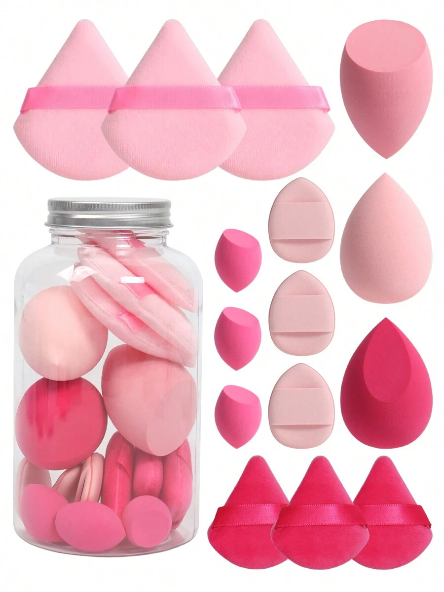 15pcs Makeup Sponge Set With Storage Container, Including 3pcs Makeup Sponge & 3pcs Mini Makeup Sponge & 3pcs Large Powder Puff & 3pcs Mini Powder Puff & 3pcs Mini Finger Cushion Puff, For Liquid, Cream And Powder Foundation, Multi-Colored Makeup Sponge, Latex-Free Dry And Wet Dual Use Foundation Cream, With Air Cushion Puff, Latex-Free Beauty Sponge And Makeup Puff, For Liquid Foundation, Foundation And Concealer. Suitable For All Skin Types. Made Of Ultra-Soft Velvet, Specially Designed For Contouring, Eye And Corner, Beauty Blending Container For Mix Foundation.