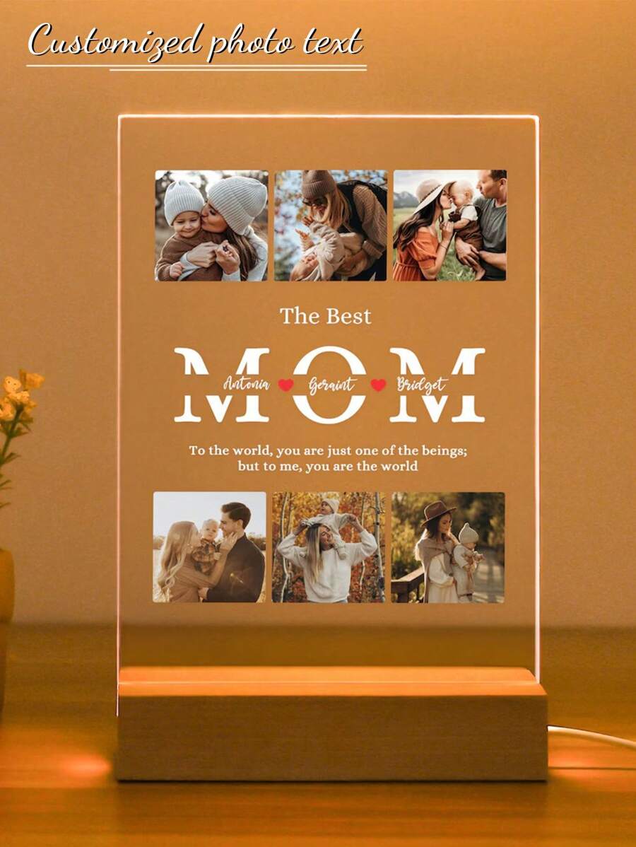 1 pieza Día de la Madre 6 Fotos, Texto Personalizado, Iluminación 3D Personalizada, Impresión del Nombre de la Foto, Regalo Romántico, Regalo Sorpresa para Amigos, Decoración de Escritorio, Pequeña Luz Nocturna