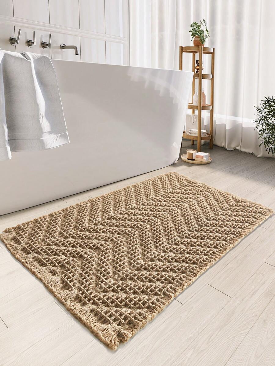 1pc Bath Matts For Bathroom,Upgraded Waffle Super Absorbent Bath Mat,Bathroom Rugs Non Slip Washable, Quick Dry Shower Mats, Ultra Soft Bath Mats For Bathroom Floor,Brown,46*77 ,Room Decor