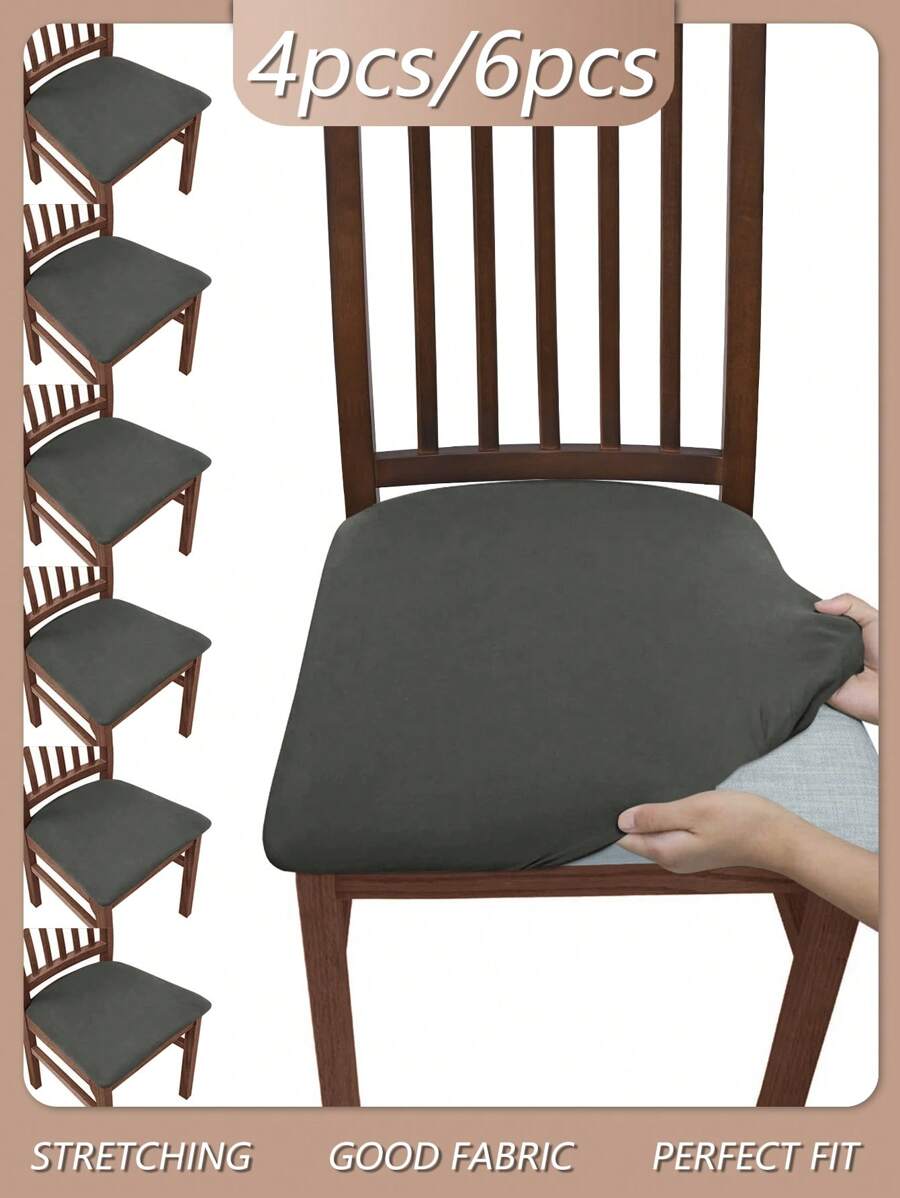Housse de tabouret haute élasticité de couleur unie 4PCS/6PCS, protecteur de poussière amovible et lavable pour salon, salle à manger, hôtel