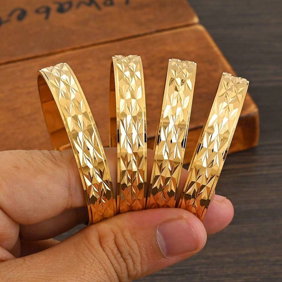 4pcs/Set African Dubai Saudi Arabian Women Bracelet, Inner Diameter: 45mm/55mm/65mm/70mm, Gold Or Silver Jewelry Bracelet, Birthday Gift