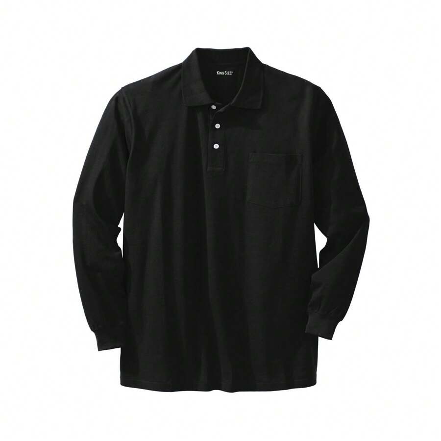 KINGSIZE KingSize Men's Big & Tall Long-Sleeve Shrink-Less Piqué Polo