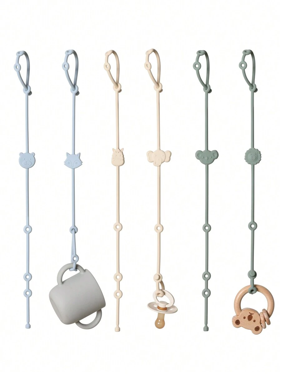 6 stuks babyfopspeenclip, siliconen speelgoedriemen, dierlijke vorm anti-verloren verstelbare speenketting voor kinderwagens, kinderstoelen, wiegjes, autostoelen