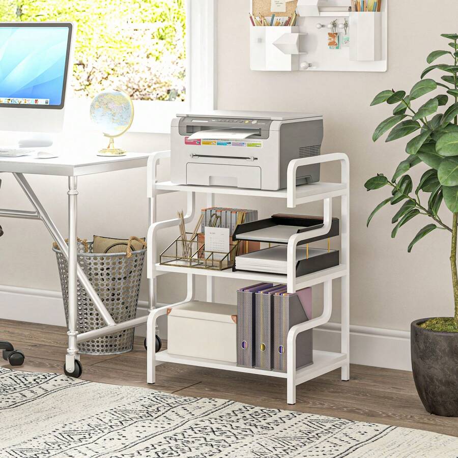 HOMCOM HOMCOM Étagère de rangement à 3 niveaux, étagère en métal, rangement de cuisine, design industriel, structure en acier, support d'imprimante, porte-plantes, blanc