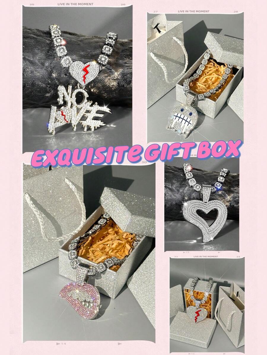 1pc Fashionable Creative Zinc Alloy Rhinestone Pendant Necklace With Greeting Card Jewelry Box For Mother's Day, Women