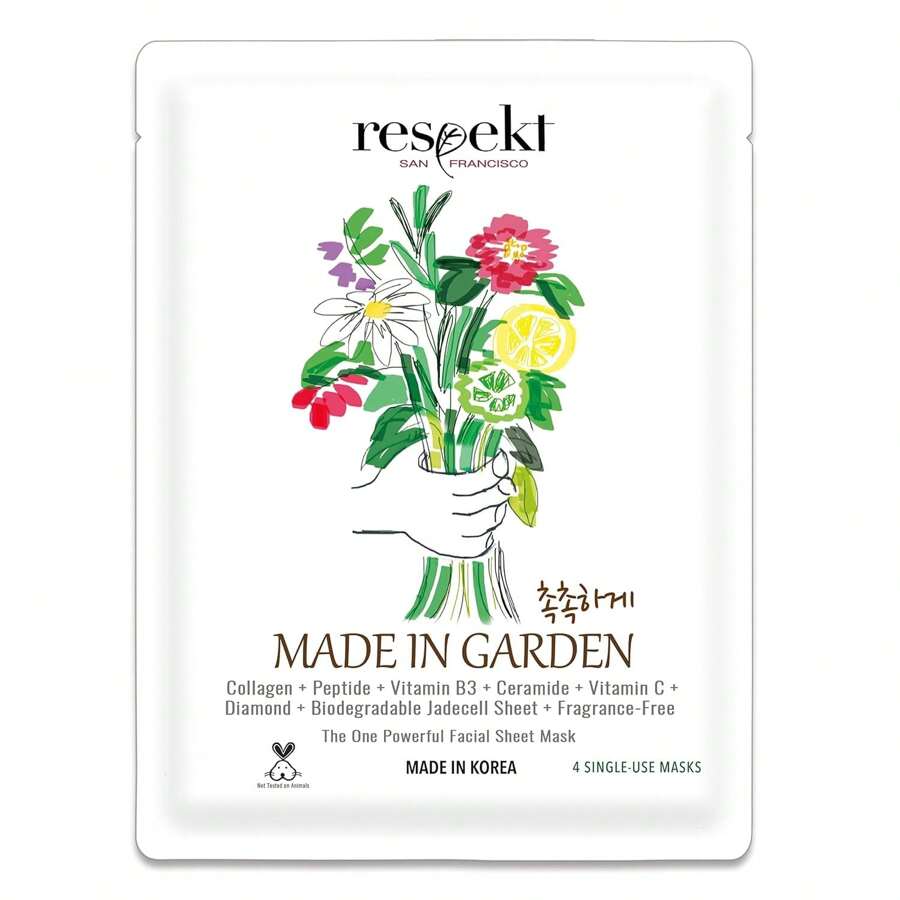 RESPEKT 4 Facial Sheet Mask Set For Pore Tightening, Collagen Boost, Dark Spots, Moisturizing, Wrinkles: Collagen, Peptide, Hyaluronic Acid, Diamond Powder, Niacinamide Sheet