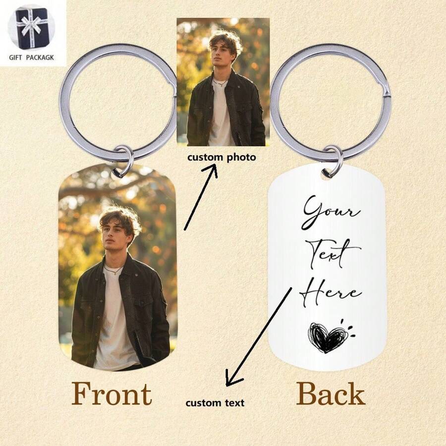 Customized Photo Engraved Keychain, Double Sided Picture And Text Keychain, Anniversary Gift For Him/Her, Birthday Or Anniversary Gift For Boyfriend/Girlfriend
