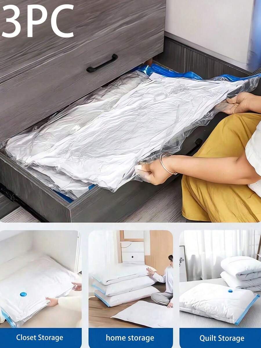 3 bolsas de compresión al vacío transparentes organizadoras, bolsas grandes de almacenamiento al vacío para ropa, edredones y mantas, bolsas de compresión para ahorrar espacio, bolsas de almacenamiento para maestros, contenedores de almacenamiento debajo de la cama, organizadores de armario para ropa, mantas, almohadas, bolsas para la escuela y accesorios escolares
