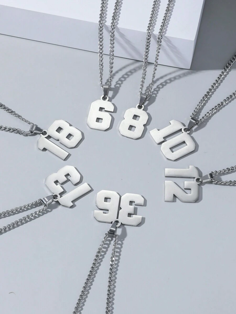1 pièce Collier pendentif en acier inoxydable à numéro dathlète 0-99 à la mode pour hommes cadeau de basket-ball baseball football