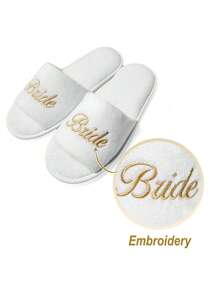 Golden Bride White Slippers