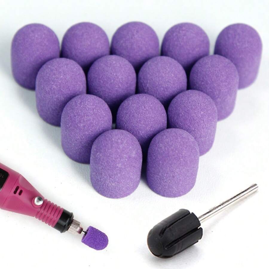 10 peças 10*15mm Caps de Lixa 80# 120# 180# com Mandril de Borracha, Broca de Unha Elétrica Cortadora de Ponta com Bandas de Lixa para Manicure, Pedicure e Cuidados com os Pés.
