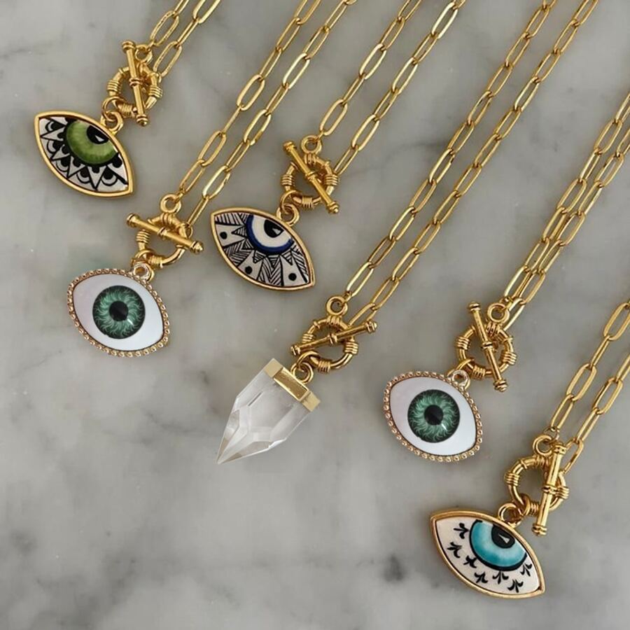 Novo colar pingente fashion Boho Joias 2024 Hamsa Sorte Olho Mau Azul Colar de Pedra Natural para Mulheres com frete por entrega