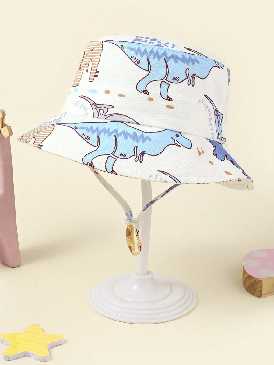 TUTUYA Baby Toddler Sun Hat, Breathable Kids UV Protection Hat With Large Brim, Boys Girls Dinosaur Print Sunhat, Blue & White