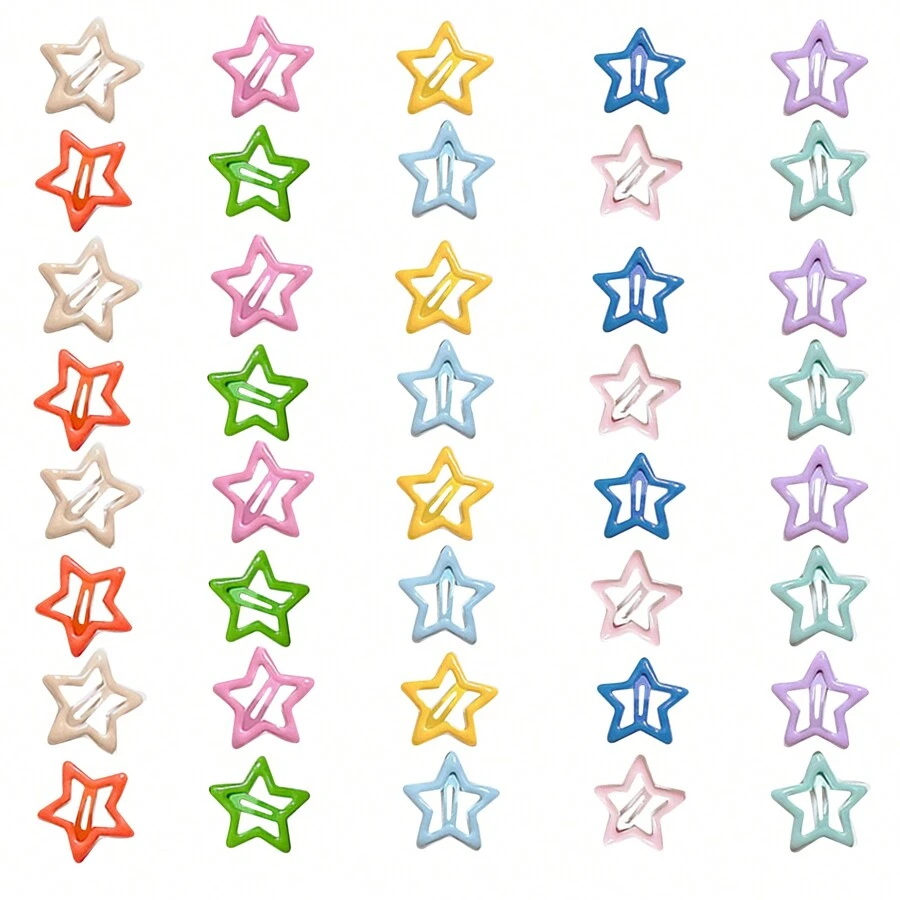 40pcs Mini Colorful Star Style Hair Clips, Hair Accessories Mini Snap Hair Clips Non-Slip Barrettes Hair Pins For Women 