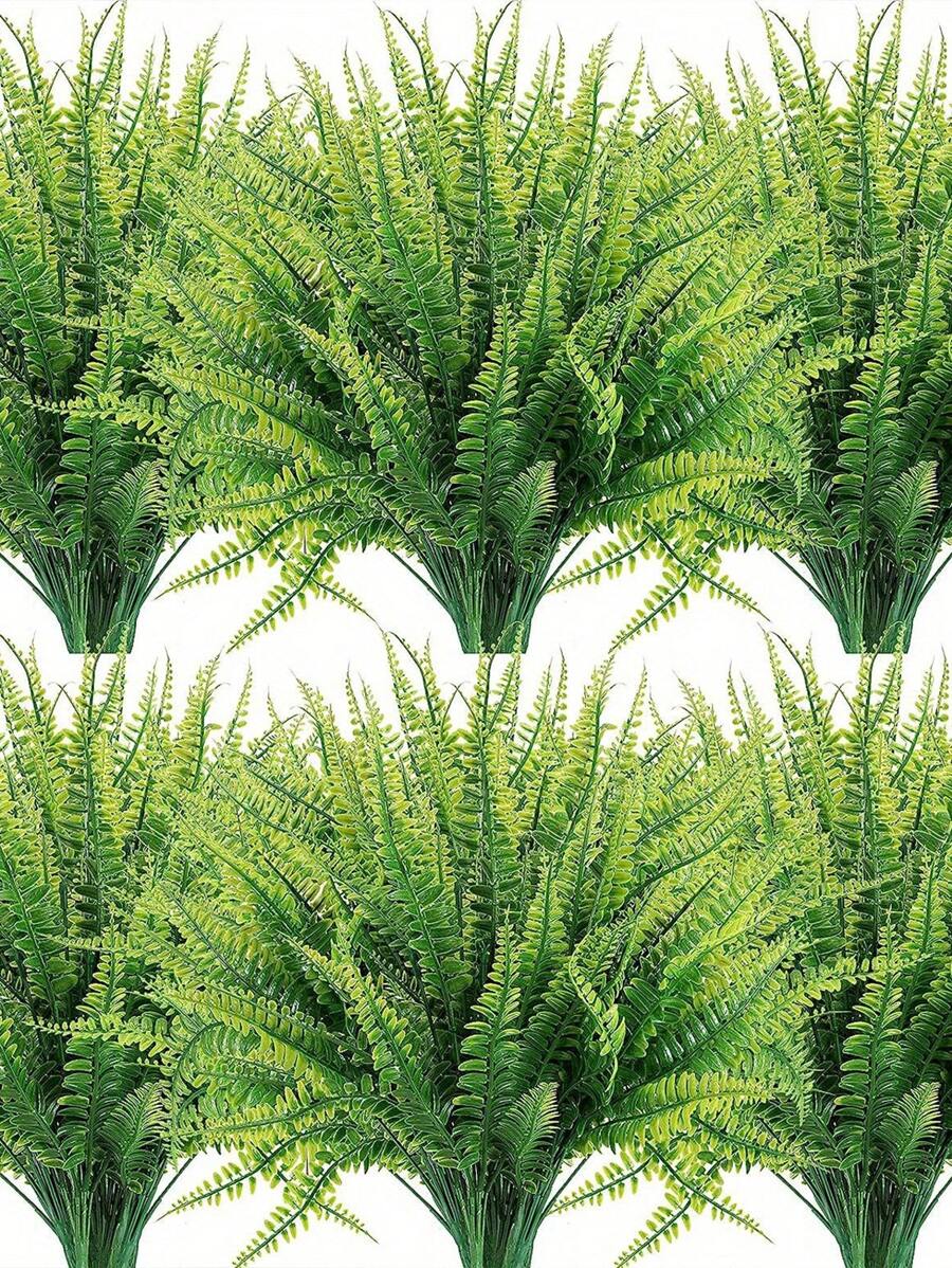 2/6/12pcs Artificial Plant Green Seven-Fork Equisetum, Artificial Fern Vertical Plant, Wall Decor Greenery, Front Door & Yard Decor, Flower Bed & Garden Path Decor, Summer Party Decor, Backyard Decoration