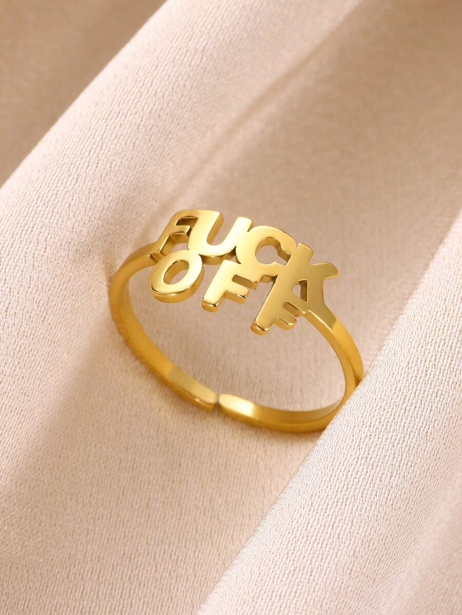 Punk Style Fashion Vintage For Women Stainless Steel Letter Ring Funny Charm Jewelry Party Accessories Firend Gifts