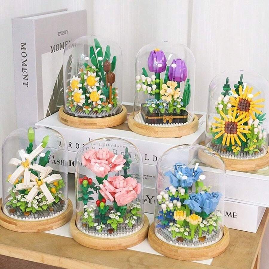 1 pezzo Piccoli blocchi da costruzione a forma di fiore girasole e rosa, profumo per decorazione di camera da letto e soggiorno, regalo per compleanni e Ringraziamento