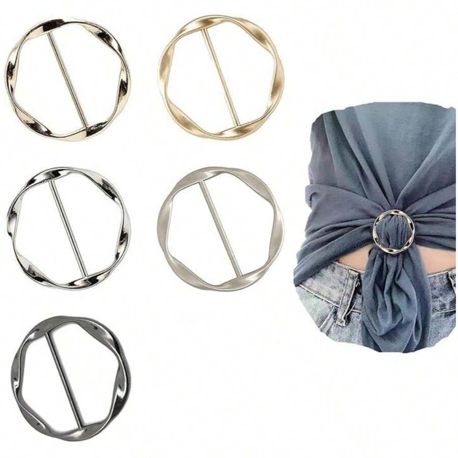 2 piezas/5 piezas Anillo de clip de bufanda de seda Clip de corbata para camiseta de mujer Clip de metal de moda Clip de anillo de prenda Clip de empaquetado de anillo